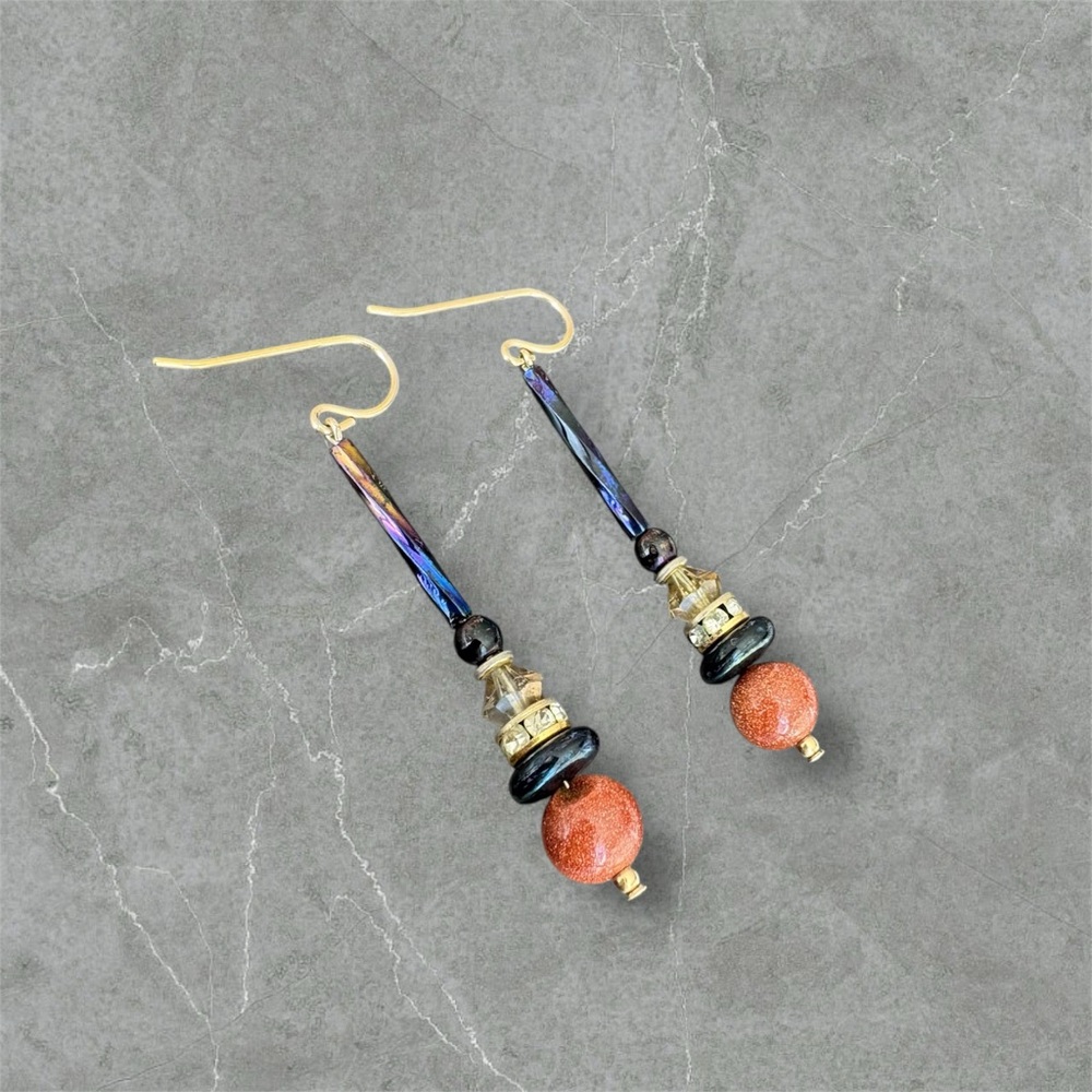 Iridescent Artisan Beaded Dangle Earrings - Picture 2 of 3